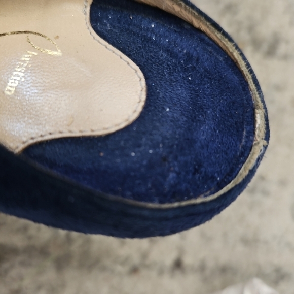 Christian Louboutin Womens Blue Suede Roche Chunky Peep Toe Mule 40 8US - Picture 14 of 15